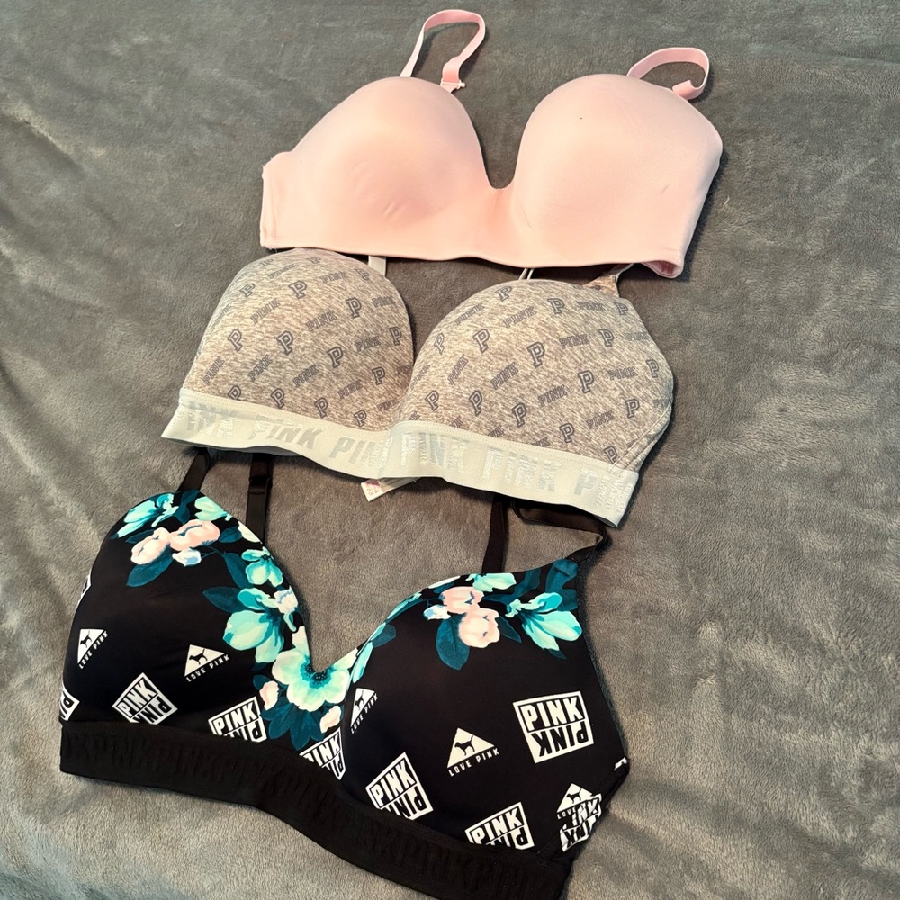 Pink Victoria's Secret Bra Set - Gray & Black & a pink B.Tempt’d Bra